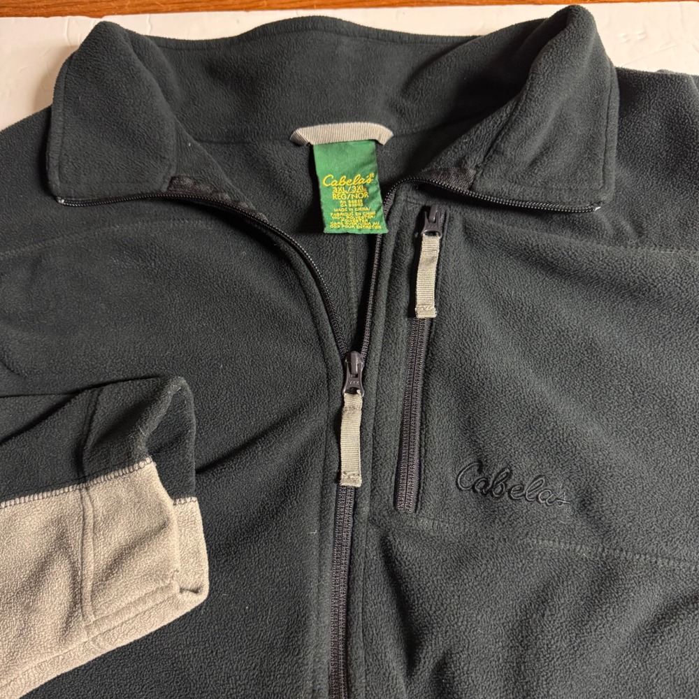 Cabelas‎ Mens 3XL Fleece Jacket Full Zip Black Gray Color Block Outdoor Casual